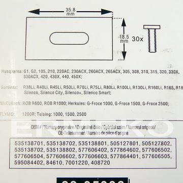 Set cutite model nou (30 cutite + 30 suruburi) pentru robot tuns gazon HUSQVARNA G1, G2, 105, 210, 220AC, 230ACX, 260ACX, 265ACX, 305, 308, 310, 315, 320, 330X, 330ACX, 420, 430X, 440, 450X